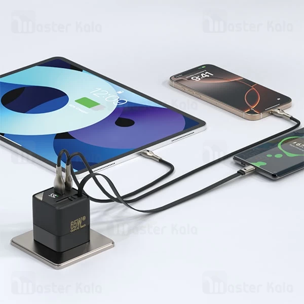 شارژر دیواری بیوا Biva HC-59 GaN Fast Charger توان 65 وات همراه با کابل جمع شونده