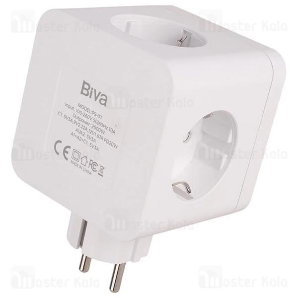 چند راهی برق و شارژر بیوا Biva PS-07 Power Strip دارای 3 پورت