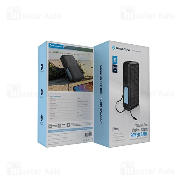 پاوربانک خورشیدی 27000 پاورولوژی Powerology PPBCHA77 همراه با کابل متصل