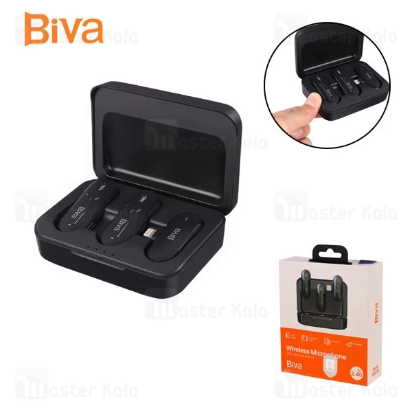 میکروفون یقه‌ ای لایتنینگ بیوا Biva Wireless Microphone WM-05 دارای 2 فرستنده