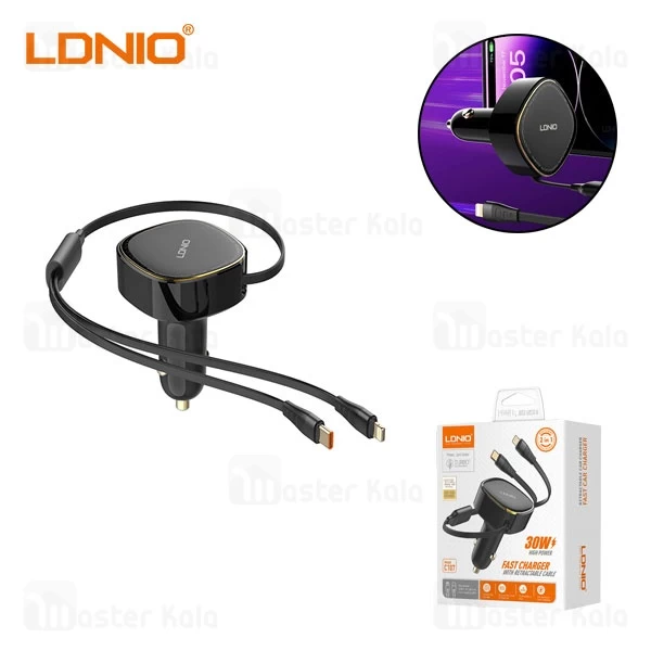 شارژر فندکی الدینیو Ldnio C107 توان 30 وات همراه با کابل