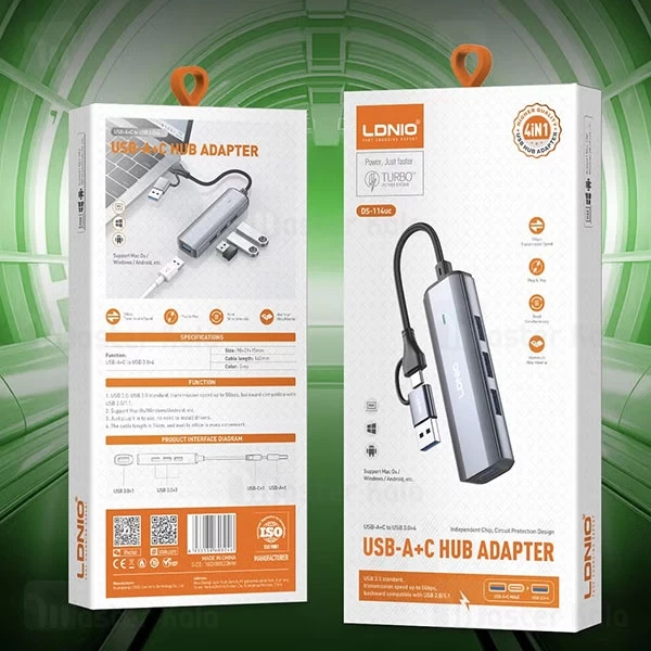 هاب 4 پورت تایپ سی الدینیو LDNIO Ds-114UC