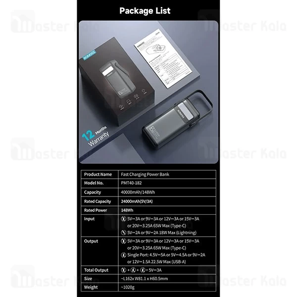 پاوربانک 40000 روموس Romoss PMT40 توان 65 وات