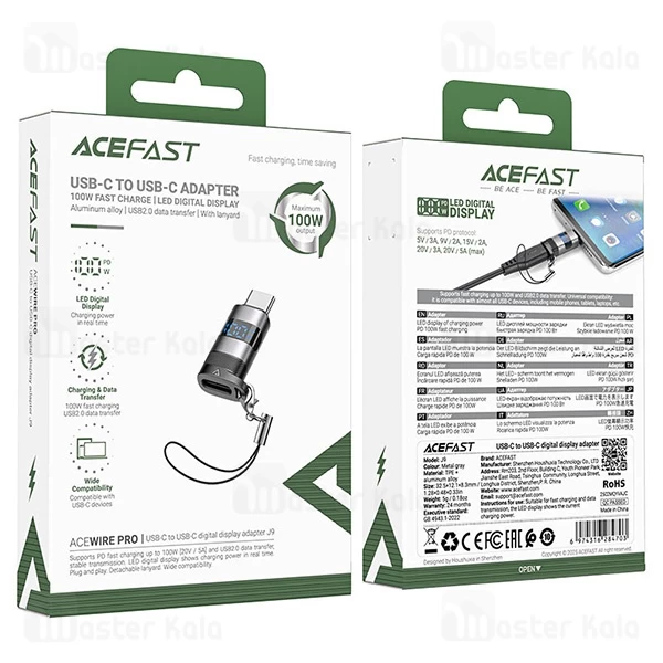 تبدیل Type-c ایس فست ACEFAST J9 Acewire Pro توان 100 وات سازگار با آیفون 15