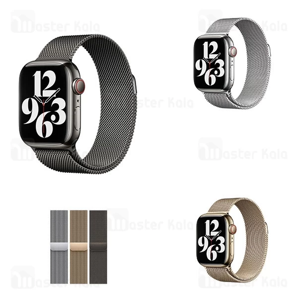 بند فلزی اپل واچ و ساعت HK سایز‌های 42 / 44 / 45 / 49 میلی متری Apple Watch Stainless Steel Milanese