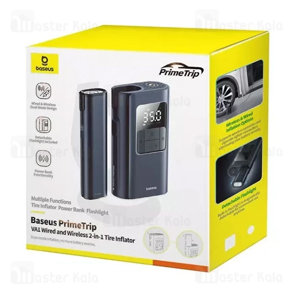 پاوربانک و کمپرسور باد 6000 میلی آمپر بیسوس Baseus 2 in 1 Car Tire Inflator C11169001121 دارای چراغ قوه