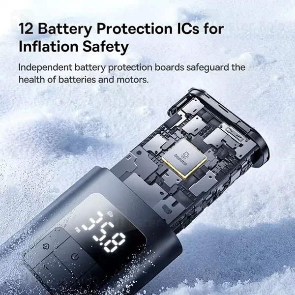 پاوربانک و کمپرسور باد 6000 میلی آمپر بیسوس Baseus 2 in 1 Car Tire Inflator C11169001121 دارای چراغ قوه