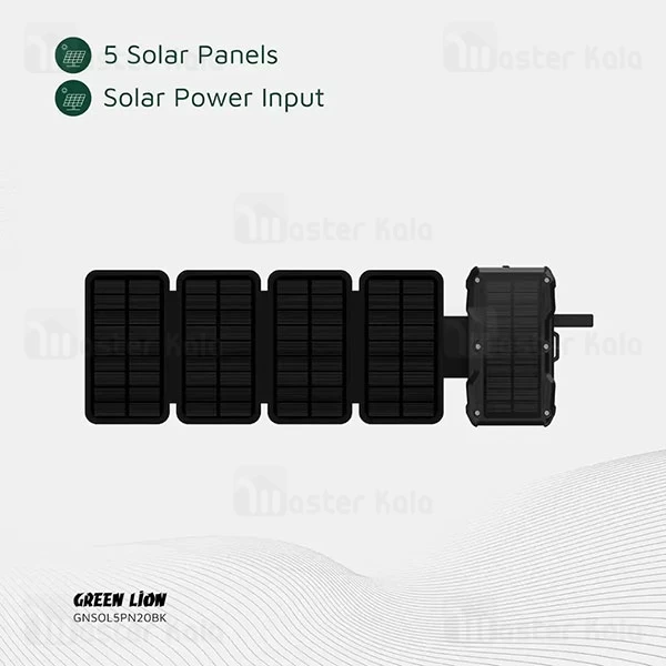 پاوربانک خورشیدی 20000 گرین لاین Green Lion PD20W Solar 5-Panel GNSOL5PN20BK توان 20 وات