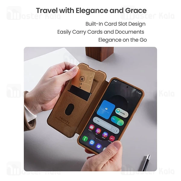 کیف چرمی نیلکین سامسونگ Samsung Galaxy S25 Edge Nillkin Qin Pro Leather Case دارای محافظ دوربین