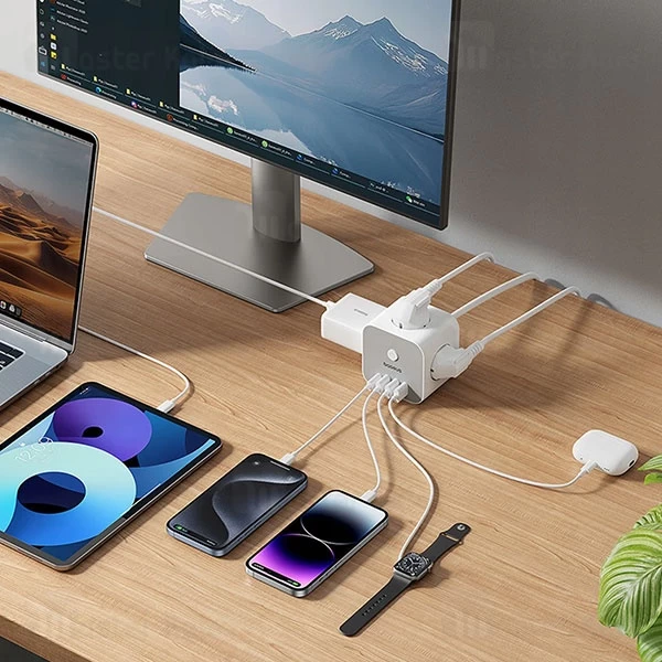 چند راهی و هاب شارژر 7 پورت بیسوس Baseus E00066401213-00 طول 1.5 متر توان 20 وات