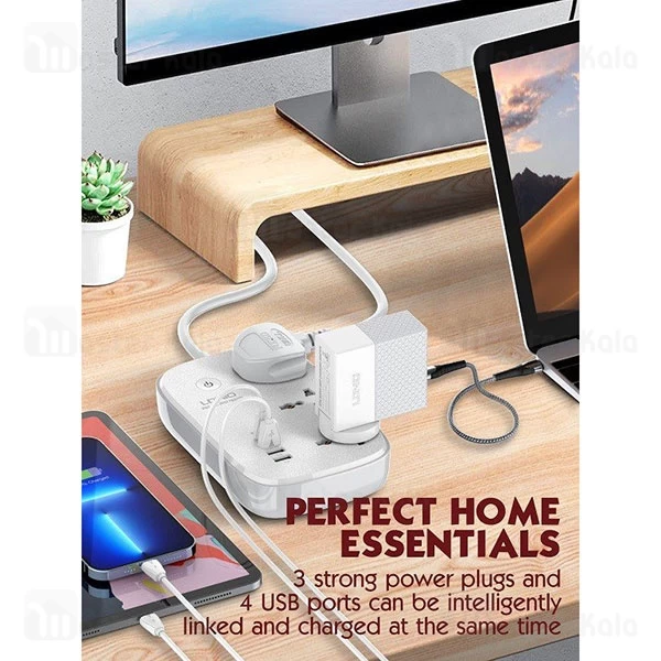 چند راهی برق و شارژر هوشمند الدینیو LDNIO SCW3451 دارای 4 پورت