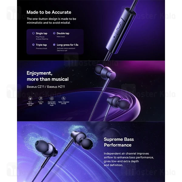 هندزفری سیمی بیسوس Baseus HZ11 Encok Large Moving Coils A00164200113
