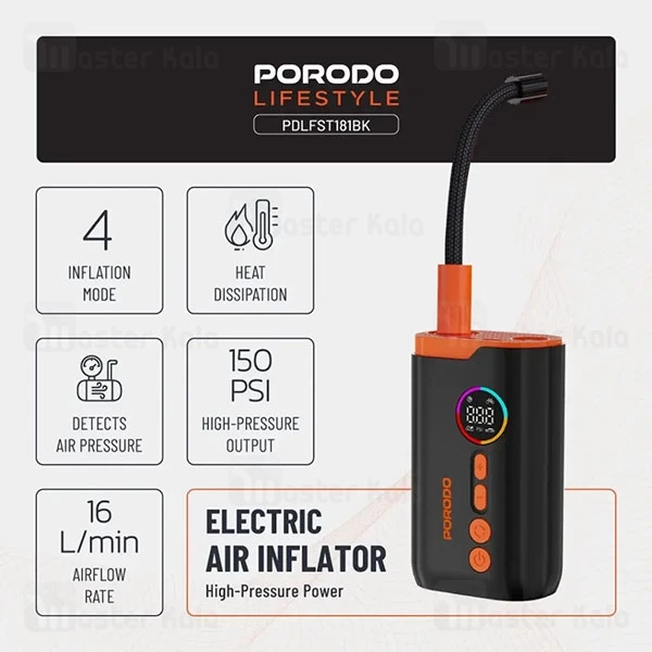 کمپرسور باد پرودو Porodo PD-LFST181 Lifestyle Air Inflator همراه با چراغ قوه