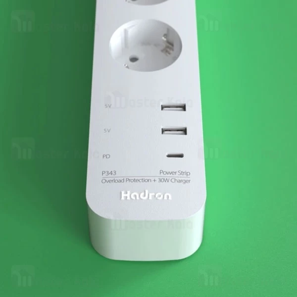 چند راهی برق و شارژر هادرون Hadron P343 GAN دارای 3 پورت