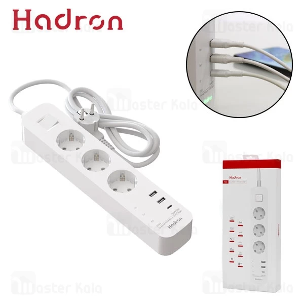 چند راهی برق و شارژر هادرون Hadron P343 GAN دارای 3 پورت