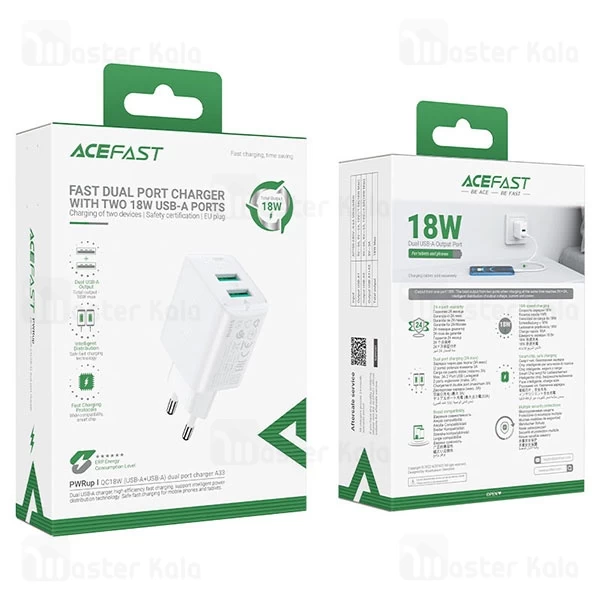 شارژر دیواری ایس فست ACEFAST A33 QC18W Fast Charger توان 18 وات