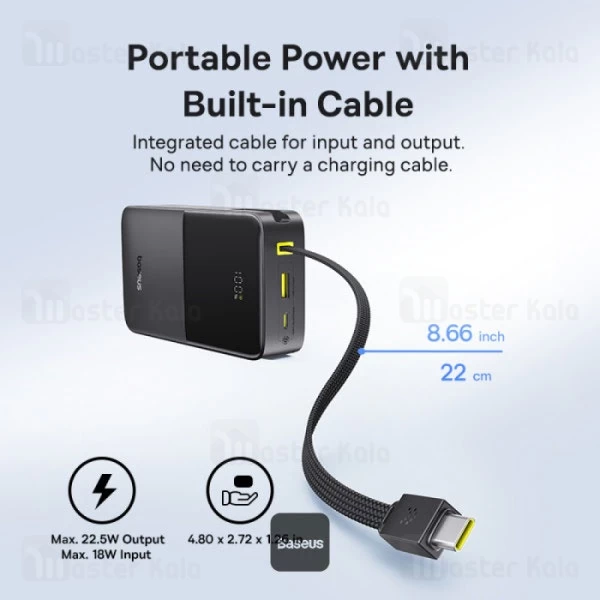 پاوربانک 20000 بیسوس Baseus EnerFill FC51 Bipow 2 Pro E0027701 توان 22.5 وات با کابل Type C متصل