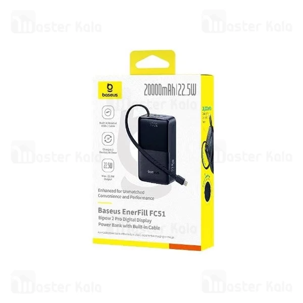 پاوربانک 20000 بیسوس Baseus EnerFill FC51 Bipow 2 Pro E0027701 توان 22.5 وات با کابل Type C متصل