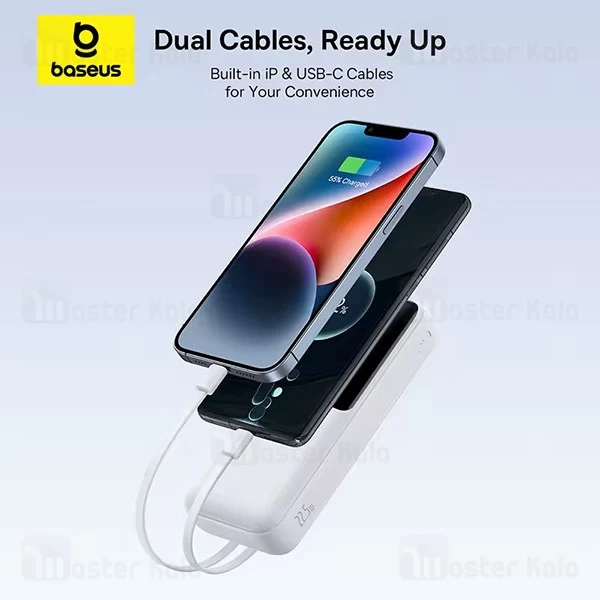 پاوربانک 20000 بیسوس Baseus Lipow Dual-Cable P10079102123-00 توان 22.5 وات با 2 کابل متصل