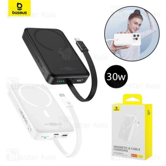 پاوربانک وایرلس 10000 مگنتی بیسوس Baseus P1002210B223 Magnetic Mini توان 30 وات با کابل Type C متصل