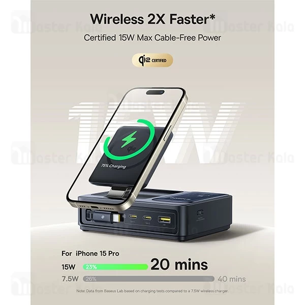 هاب شارژر 3 پورت و شارژر وایرلس بیسوس Baseus P10170901123 Nomos Qi2 CCNMS140 توان 140 وات