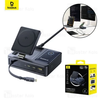 هاب شارژر 3 پورت و شارژر وایرلس بیسوس Baseus P10170901123 Nomos Qi2 CCNMS140 توان 140 وات
