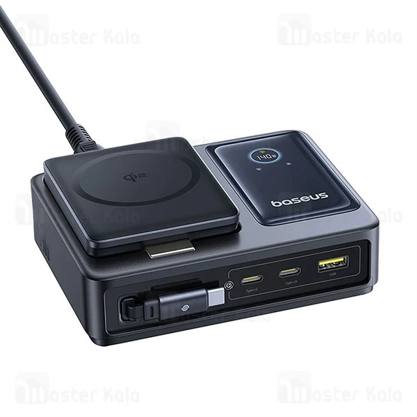 هاب شارژر 3 پورت و شارژر وایرلس بیسوس Baseus P10170901123 Nomos Qi2 CCNMS140 توان 140 وات