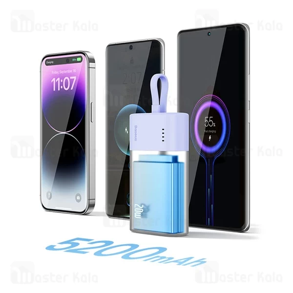 پاوربانک 5200 بیسوس Baseus P10055601513-01 Popsicle توان 20 وات با کابل متصل
