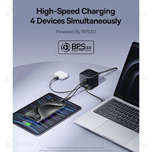 هاب شارژر 3 پورت بیسوس Baseus P10164001123 Super GaN 100W توان 100 وات