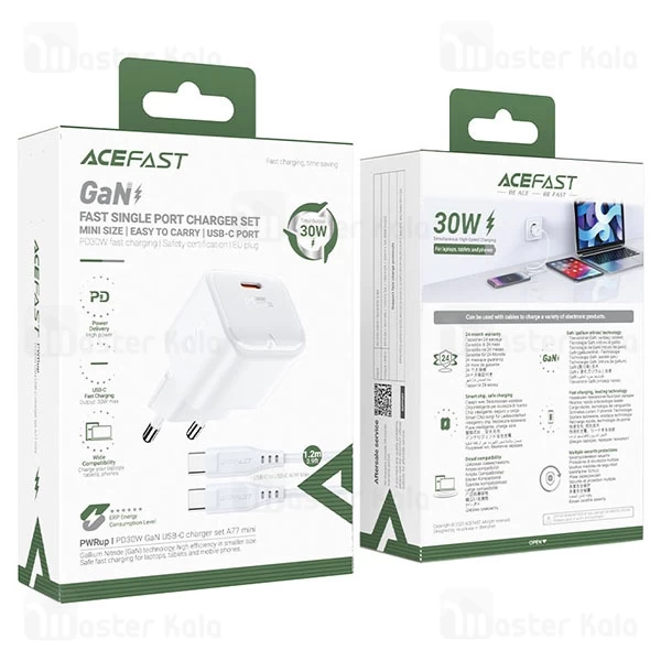 شارژر دیواری ایس فست ACEFAST A77 Set PD30W GaN توان 30 وات همراه با کابل