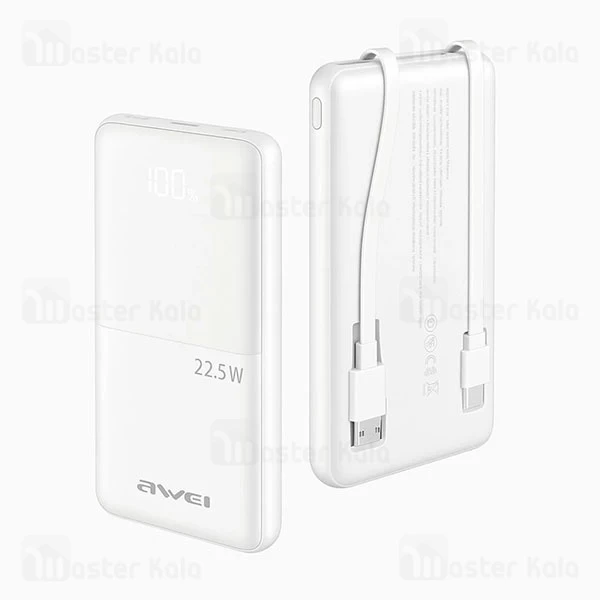 پاوربانک 10000 اوی Awei P76K توان 22.5 وات با کابل متصل