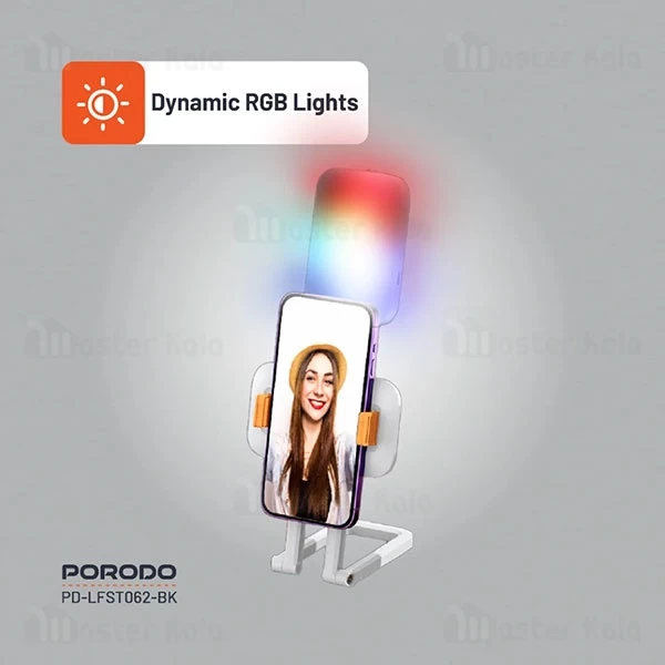 استند رومیزی و چراغ تاشو پرودو Porodo PD-LFST062-BK Foldable RGB Fill Light Stand