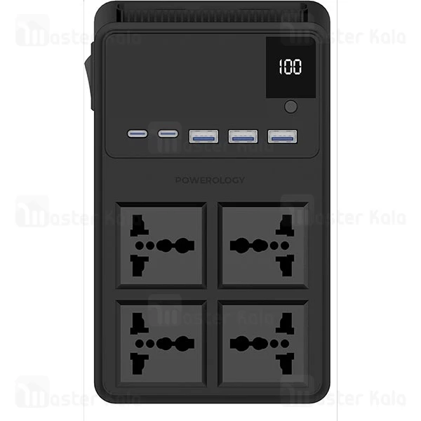 چند راهی برق و شارژر پاورولوژی Powerology PWC029 PWCUQC029 دارای 5 پورت و 2 کابل متصل