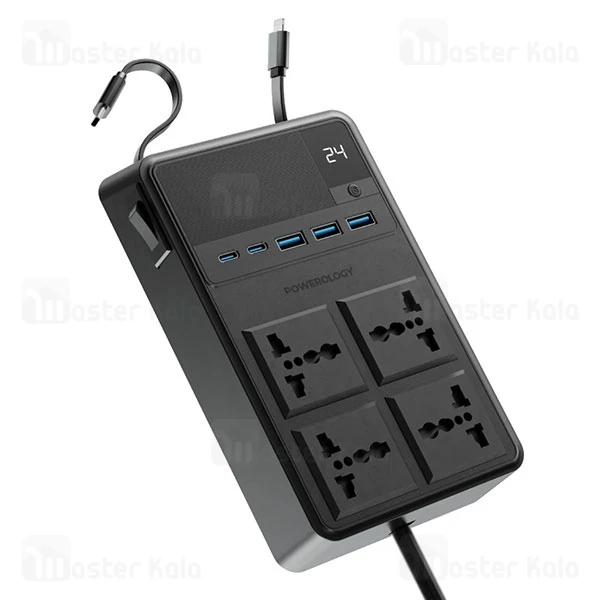 چند راهی برق و شارژر پاورولوژی Powerology PWC029 PWCUQC029 دارای 5 پورت و 2 کابل متصل