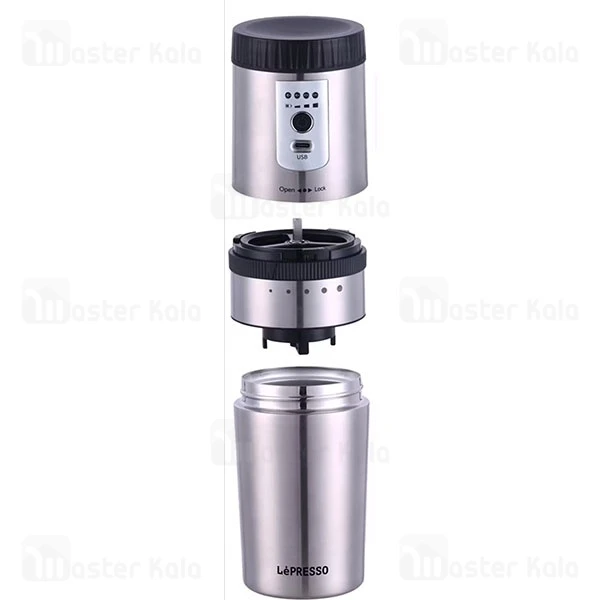 قهوه ساز و آسیاب قهوه لپرسو LePresso Portable Mug Burr Grinder LPGCMSM ظرفیت 250 میلی لیتر