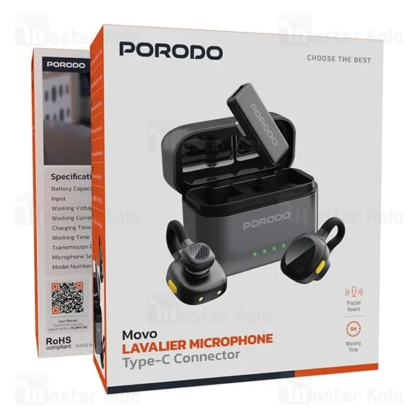 میکروفون بی سیم تایپ سی پرودو Porodo Movo Lavalier Microphone PDLAMPHF76BK