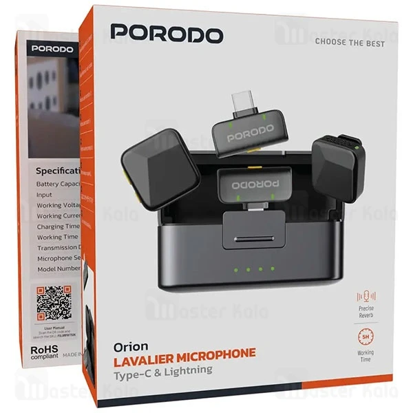 میکروفون بی سیم پرودو Porodo Orion Lavalier Microphone PDLAMPHF75BK