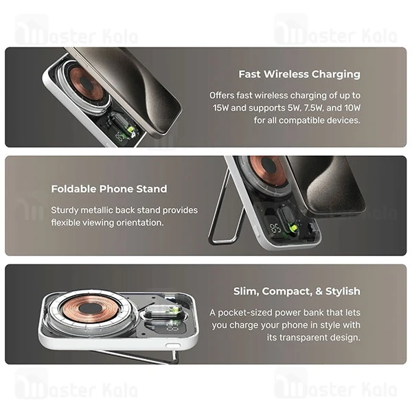 پاوربانک وایرلس فوق نازک 5000 مگ سیف مومکس Momax 1-Power Flow IP126 توان 15 وات