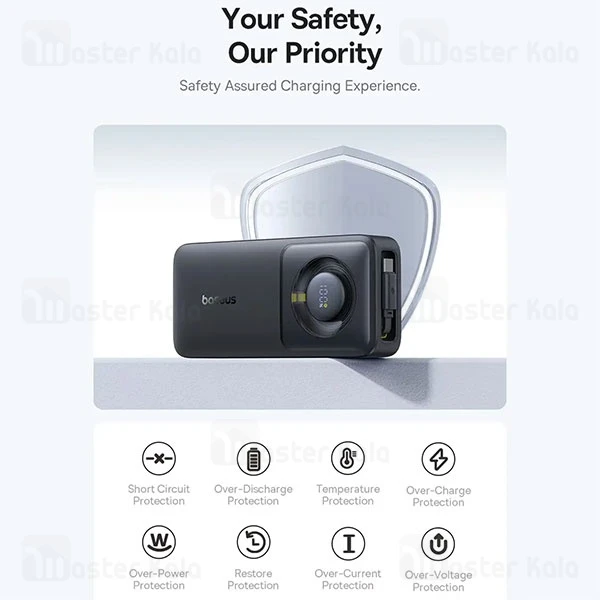 پاوربانک 10000 بیسوس Baseus NOMOS P10070900842-00 توان 30 وات با کابل تایپ سی جمع شونده