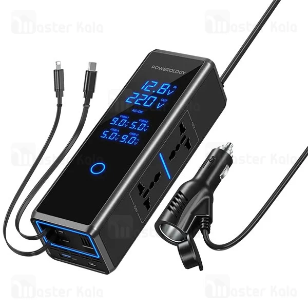 چند راهی برق خودرو پاورولوژی Powerology 300W Car Power Inverter PWCPI300WBK توان 36 وات