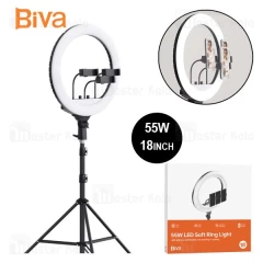 رینگ لایت بیوا Biva RL-02 55W LED Soft Ring Light سایز 18 اینچ با سه پایه و 3 هولدر