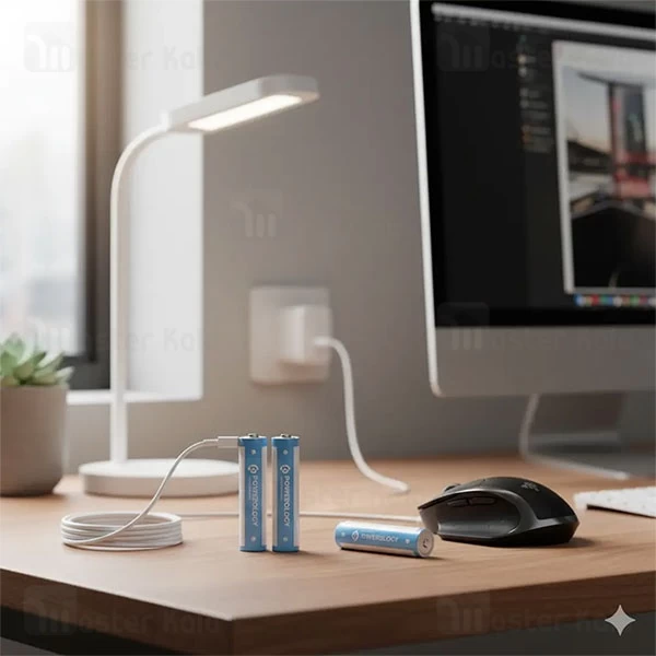 پک 2 تایی باتری نیم قلمی شارژی پاورولوژی Powerology AAA 2-Pack USB-C Rechargeable PWAAA122