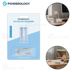 پک 2 تایی باتری نیم قلمی شارژی پاورولوژی Powerology AAA 2-Pack USB-C Rechargeable PWAAA122