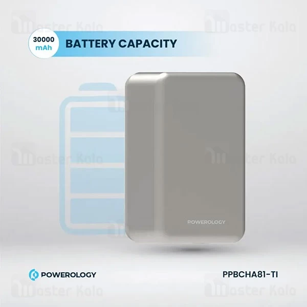 پاوربانک وایرلس 30000 مگ سیف پاورولوژی Powerology Magsafe Aluminum PP081 توان 20 وات