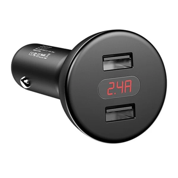 شارژر فندکی 2 پورت فست شارژ 4.8A بیسوس Baseus shake Head Digital Display