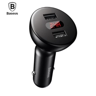 شارژر فندکی 2 پورت فست شارژ 4.8A بیسوس Baseus shake Head Digital Display CCALL-YT01