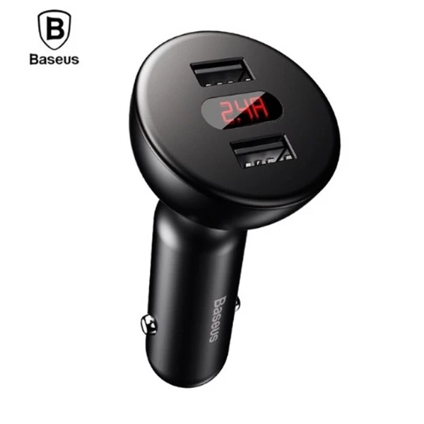 شارژر فندکی 2 پورت فست شارژ 4.8A بیسوس Baseus shake Head Digital Display