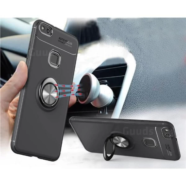 قاب محافظ ژله ای طرح چرم انگشتی Becation Auto Focus Magnetic Ring Case Huawei P10 Lite