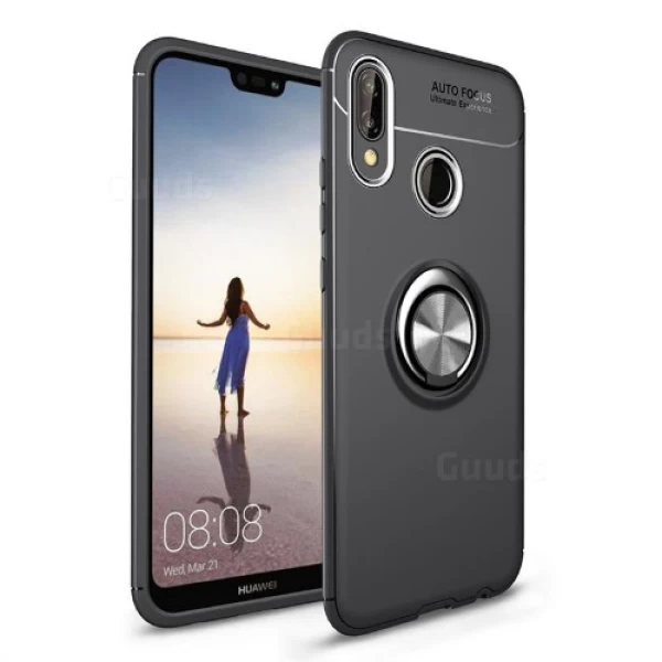 قاب محافظ ژله ای طرح چرم انگشتی Auto Focus Magnetic Ring Case Huawei Nova 3e / P20 Lite