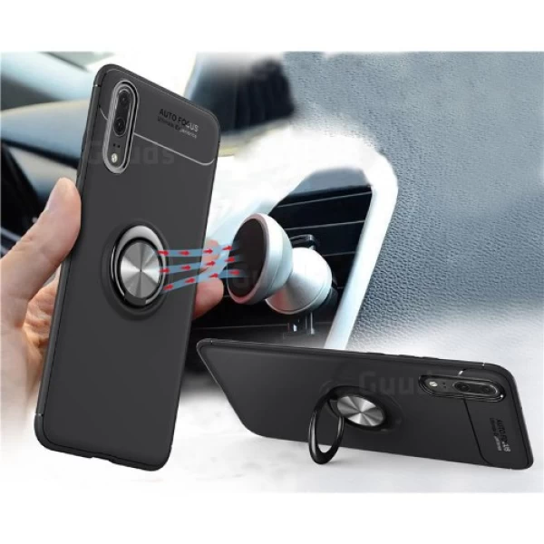 قاب محافظ ژله ای طرح چرم انگشتی Becation Auto Focus Magnetic Ring Case Huawei P20 Pro